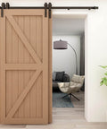 Beefy 11Ft Bypass Barn Door Hardware Kit For 66 Inch Double Doors, sliding wood track system in modern interior setting.
