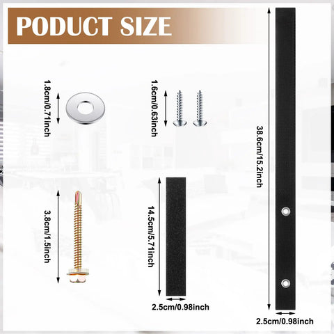 Product size details for Heavy Duty Anti Tip Furniture Straps 6 Pack Rock Solid Wall Anchor Brackets showing measurements.