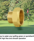 Brass garden hose adapter, side view, 1" NPSH female x 3/4" GHT male.