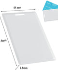12 Pack T5577 125kHz Proximity Cards Rewritable Clamshell For Easy Access Control shown with dimensions and hand holding card