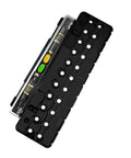 Cabinet Shelf Pin Jig With Quarter Inch Drill Guides For Straight Holes And Drilling Template For Quick Accurate Shelf Pins And Cabinet Hardware Installations Ideal For DIYers And Pros, showing black ABS body with drill guides and bits.