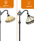 Tiffany Style Stained Glass Floor Lamp 62 Inch Tall With Adjustable Arched Shade Soft Warm Light Antique Cream Finish On and Off