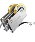 Stainless Steel Double Copper Wheel Bearing Rollers Heavy Duty Sliding Door And Window Pulleys with large gold wheels.