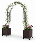 Metal Garden Arch Trellis Arbor With Two Self Watering Planter Boxes for Easy Planting and Climbing Vines, PE Coated Archway