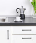 10 Pack 5 Inch Matte Black Cabinet Handles For Kitchen Cabinets And Drawers Alloy Drawer Pulls installed on white cabinets