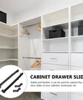 White cabinet with full extension drawer slides for cabinets and bookcases, smooth side mount rails with quick release latches shown.