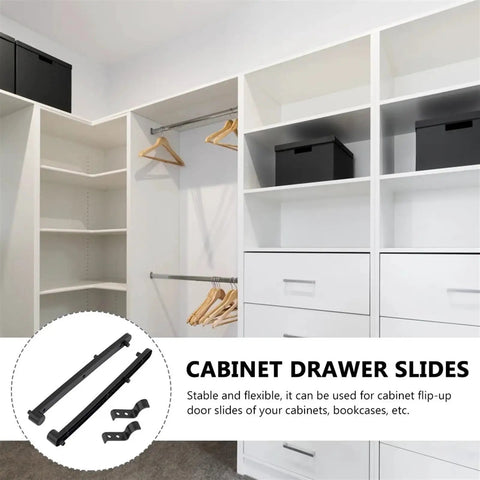 White cabinet with full extension drawer slides for cabinets and bookcases, smooth side mount rails with quick release latches shown.