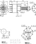 Technical diagram of a 16mm Rotary Encoder Switch Kit Ten Pack SR16 Style Dual Pole With Three Four Position Options.