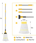 Heavy Duty Wet Mop For Floor Cleaning With Stainless Steel Long Handle And Super Absorbent Cotton Head Commercial Grade Mop With Rust Proof Claw Clamp diagram
