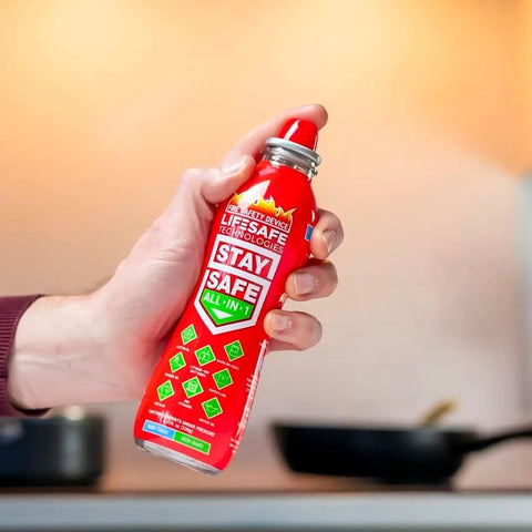 Real Deal Compact Fire Extinguishing Spray For Home And Vehicle Covers Ten Flame Types With Zero Sweat One Hand Operation