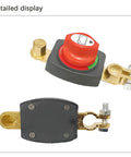 Built Tough Top Post Battery Disconnect Switch For 12V And 48V Trucks Waterproof Auto Marine Power Isolator with red and green knobs.