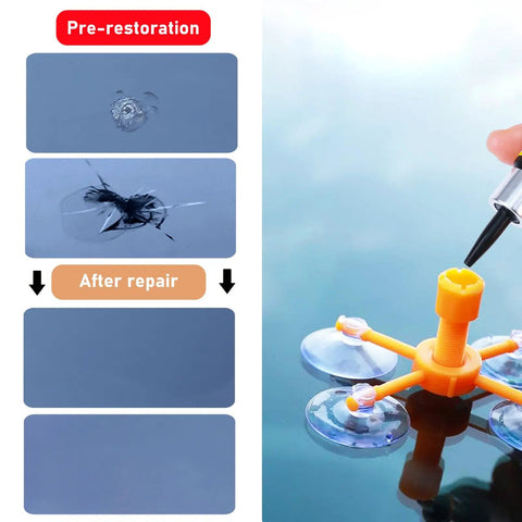 Windshield Repair Kit With Pressure Syringe For Quick Fix Of Chips Bulls Eye And Star Shaped Cracks In Auto Glass, repair process