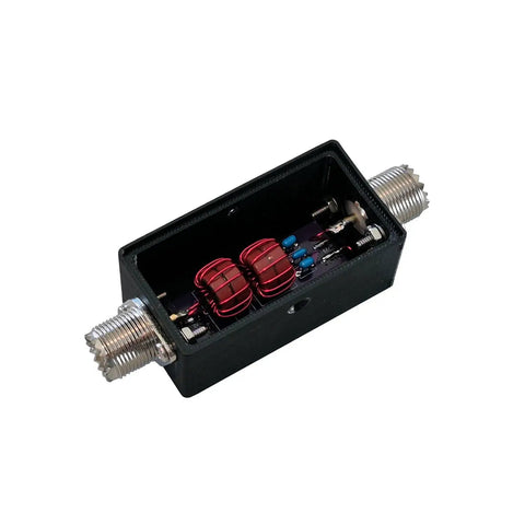 Compact 100W BCI Filter For HF Shortwave Radios And Receivers, Lightweight 78g, open view showing internal components.