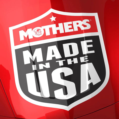 "Mothers Made in the USA logo on red background, related to Mag And Aluminum Metal Polish That Restores Dull Surfaces To A Showroom Shine Easy Buff Perfect For Aluminum Stainless Steel Brass Chrome And More 5 Oz Jar."