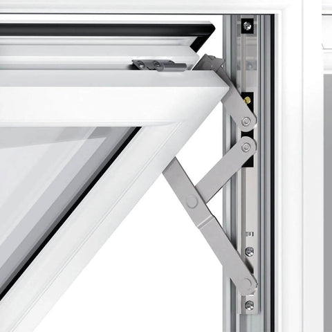 Close-up of 4 Pack 10 Inch Casement Window Hinges And Concealed Friction Stays In Stainless Steel in open position
