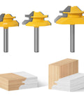 45 Degree Lock Miter Router Bit Set Three Piece Kit With One Quarter Inch Shank For Woodworking Create Strong Lock Miter Joints