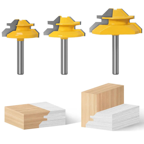 45 Degree Lock Miter Router Bit Set Three Piece Kit With One Quarter Inch Shank For Woodworking Create Strong Lock Miter Joints