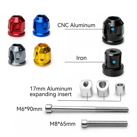 Classic Premium Heavy Duty Motorcycle Handlebar End Weight Sliders In Sleek Black, CNC aluminum and iron construction, 17mm size.