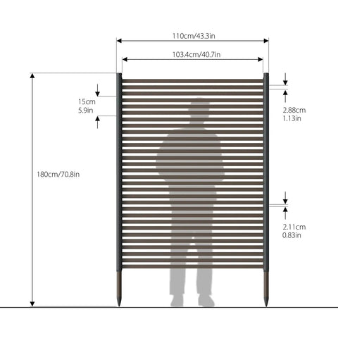 Rock Solid Outdoor Privacy Screen 43 Inch Long 70.8 Inch High Metal Fence Panel Freestanding Weatherproof Anti Corrosion
