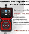 Go To All In One OBD2 Car Code Reader And Diagnostic Tool with display showing functions and red black exterior design.