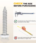 Premium Grade Rock Solid Heavy Duty Phillips Pan Head Self Tapping Screws 50 Pack M4 X 14mm shown with measuring tools.