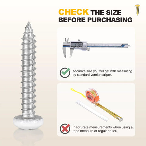 Premium Grade Rock Solid Heavy Duty Phillips Pan Head Self Tapping Screws 50 Pack M4 X 14mm shown with measuring tools.