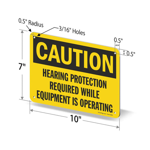 Durable Aluminum OSHA Safety Sign Caution Hearing Protection Required 7 By 10 Inches Black On Yellow Background Outdoor Sign With Rust Resistant 40 Mil Aluminum And Four Corner Mounting Holes For Quick Install