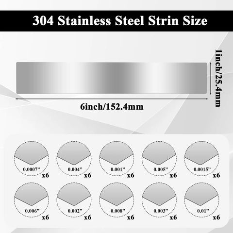 Pro Grade Stainless Steel Shim Stock Set 60 Piece Assortment With 10 Thicknesses From 0.0007 To 0.01 Inch 1 Inch Wide 6 Inch Long Shims For Precision Machining And DIY Projects For DIYers And Pros