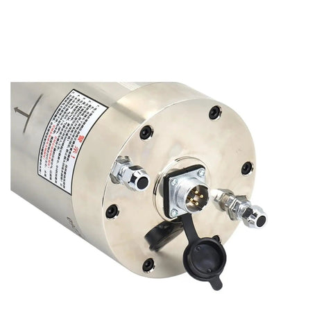 Top Shelf 6.5KW Water Cooled Spindle Motor With ER32 Collet For CNC Router And Metal Milling showing rear connector and cooling ports.