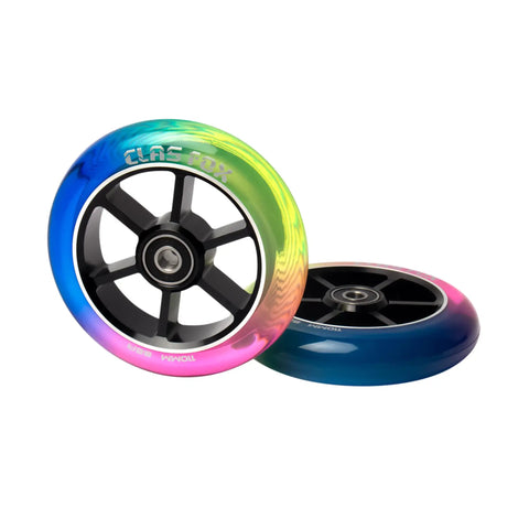 Top Shelf Pro Stunt Scooter Wheels 110Mm With Fast Rolling Abec 9 Bearings And Cnc Machined Aluminum Core Mid Rebound Polyurethane Shell Designed For Nailing Every Kick Flip Tricking Session Red Yellow Blue