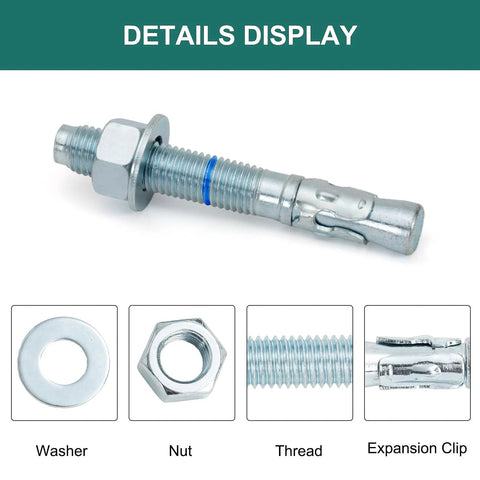 Detailed diagram of Three Quarter Inch By Five And One Half Inch Concrete Wedge Anchors Bolts Zinc Plated, showing components.