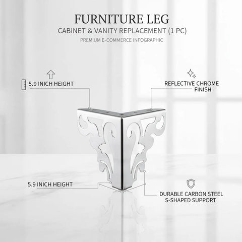 S Shaped Chrome Furniture Leg Carbon Steel Support For Cabinets And Vanities 5.9 Inch Replacement Leg