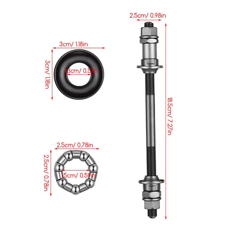 No Sweat Rear Axle Replacement For Mountain Bike 180mm Steel Shaft With 25mm Bearing And Washers Corrosion Resistant DIY kit components