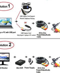 Setup diagram for HD Mini Bullet Security Camera 1200TVL 2 8mm Wide Angle Lens with computer and monitor solutions.