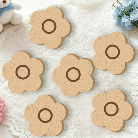 Flower Wooden Drawer Knobs Six Pack 2.36 Inch Beech Wood Cabinet Pulls with Screws on lace background