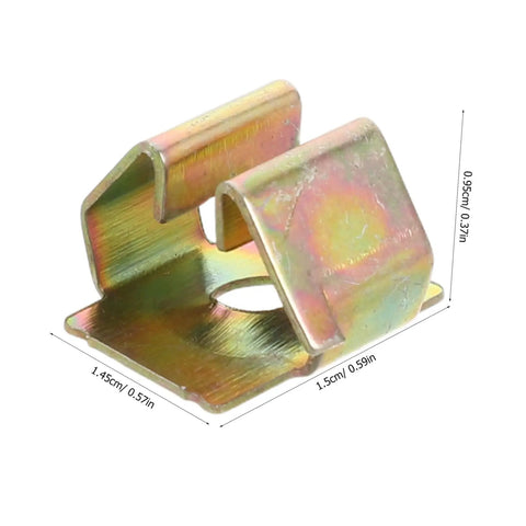 Premium Gold U Shaped Automotive Fasteners 50 Piece Set Replacement Panel Mounting Clips For Cars And Trucks With Vibration Resistant License Plate Hardware That Keeps Your Ride Rock Solid And Looking Crisp, close-up of a gold U nut fastener.