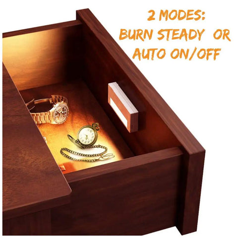 Door Activated LED Puck Lights 4 Pack Cordless Battery Operated Cabinet Drawer Closet Lighting with automatic sensor in open drawer
