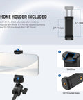 Tiny But Mighty Mini Desk Selfie Stick Tripod phone holder features adjustable clamp, cold shoe, and threaded holes.