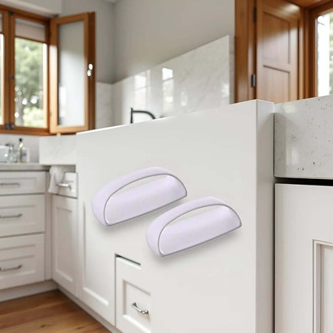 Two Pack White Adhesive Handles Self Stick Wardrobe Cabinet Drawer Pulls No Drill Easy Install For Glass Windows Sliding Doors