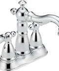 Victorian Centerset Chrome Bathroom Faucet With Diamond Seal Technology Metal Drain Includes Supply Lines For A Long Lasting Easy Install And A Classic Bath Vibe featuring a chrome finish and two handles.