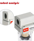 Close-up of 1/4 Inch NPT Air Dryer And Water Separator For Your Compressor With Manual Drain 5 Micron Brass Filter Element Poly Bowl