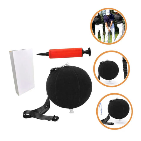 2 Pack Golf Swing Trainer Ball Posture Exerciser for Consistent Swings, Inflatable Training Ball With Inflator Included, PVC Black