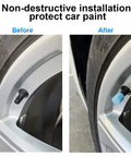 Comparison of tire before and after installing Glow In The Dark Tire Valve Caps Pack Of 12 For Cars, Trucks, SUVs, Motorcycles And Bikes