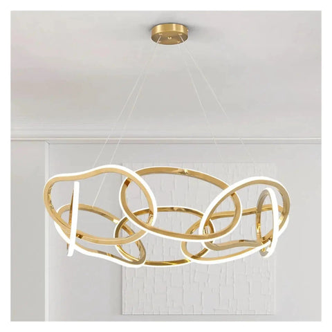 Modern Stainless Steel Creative LED Pendant Lamp Luxury Living Room Restaurant Bedroom Hotel Minimalist Chandelier Decor Light in gold and white design.