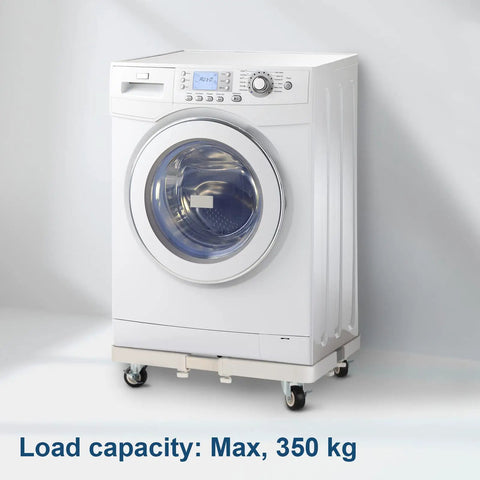 Adjustable Appliance Dolly Base With Four Locking Casters For Moving Washers Dryers Mini Fridges And Storage Units on a washing machine.