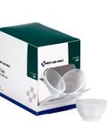 First Aid Only eye cups, 10-pack, front view: white box with green accents; clear plastic non-sterile cups.