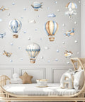 Watercolor Hot Air Balloon Wall Stickers Set With Airplane And Cloud Vinyl Decals Removable DIY Wall Art For Kid Rooms Decor