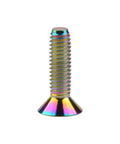 Single Titanium M4x15mm Countersunk Flat Head Hex Socket Cap Screw with multicolor finish standing upright