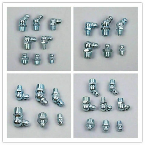 Kick Your Car Maintenance Up A Notch With This Massive 260 Piece Hydraulic Grease Fitting Kit Featuring Galvanized Iron Nipples For Bearings And Assemblies In Straight 90 Degree And 45 Degree Angles. Assorted galvanized iron grease fittings, angled and straight