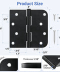 Six Pack Matte Black 4 Inch Door Hinges Heavy Duty Iron Exterior Interior With 5/8 Radius And Square Corners Removable Pin Product Size